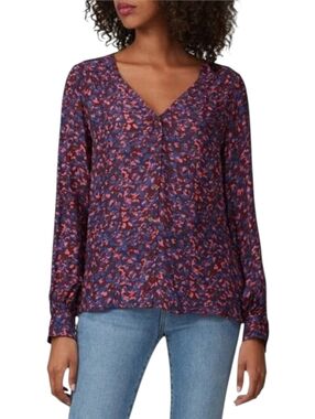 Parker Sachi Silk Long Sleeve Button Front V-Neck Purple Pink Blouse Women's Med